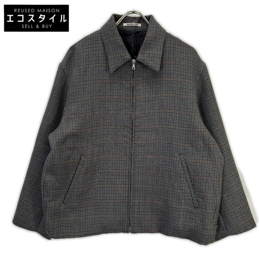 AURALEE A8AB02BN Charcoal Gray Wool DOUBLE FACE CHECK ZIP BLOUSON Jacket