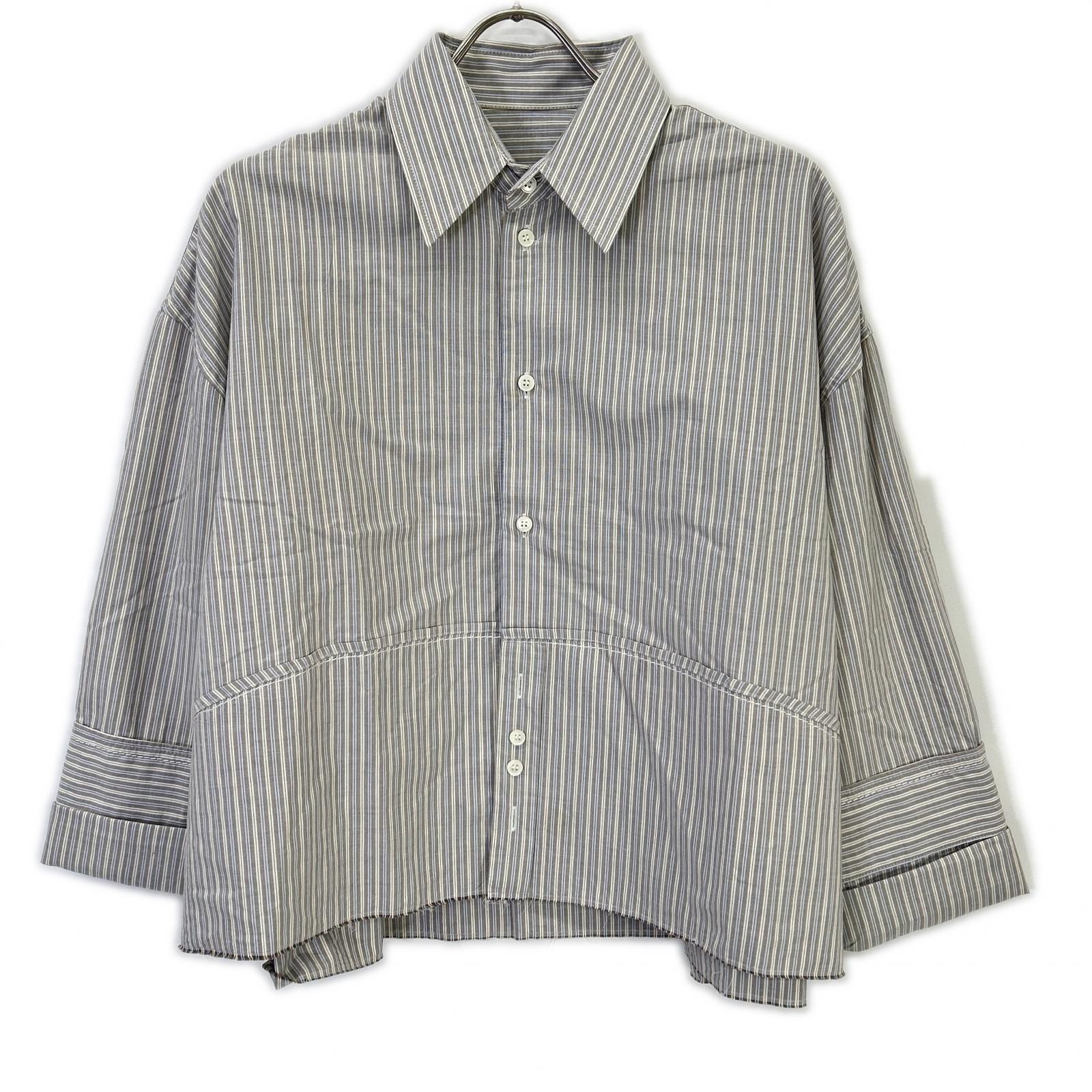 MM6 S52DL0200 Greige Cotton Cutoff Cropped Long Sleeve Striped Shirt Top