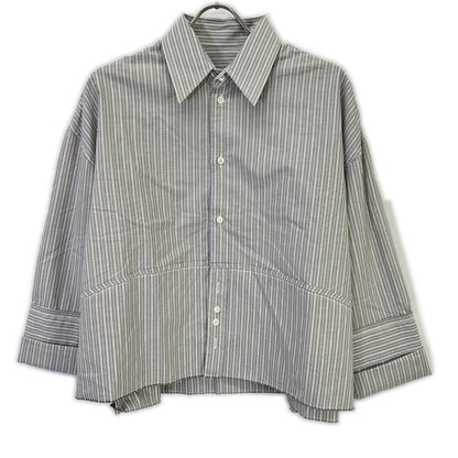 MM6 S52DL0200 Greige Cotton Cutoff Cropped Long Sleeve Striped Shirt Top