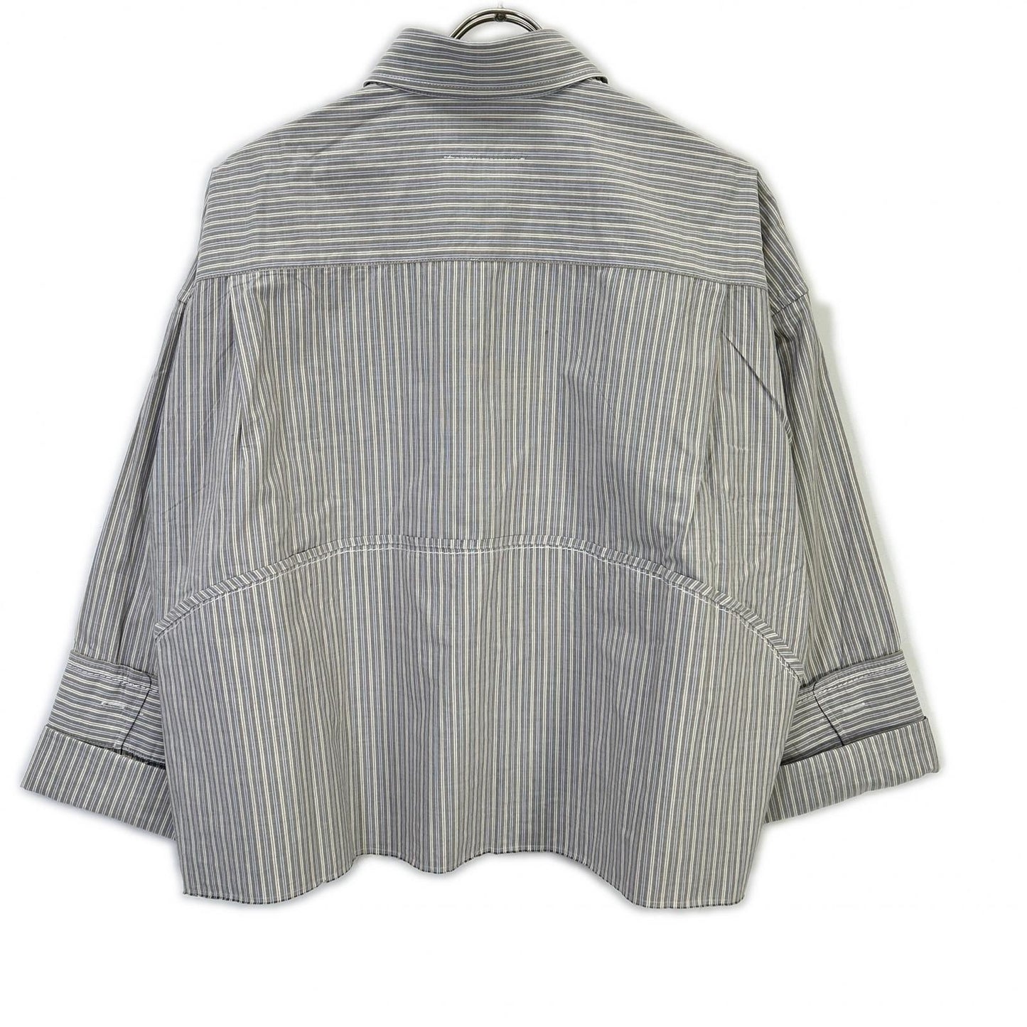 MM6 S52DL0200 Greige Cotton Cutoff Cropped Long Sleeve Striped Shirt Top