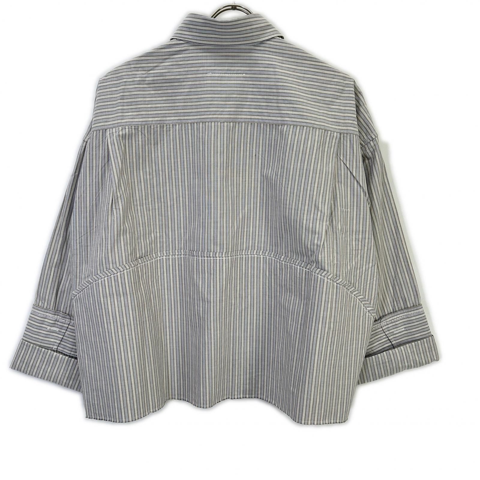 MM6 S52DL0200 Greige Cotton Cutoff Cropped Long Sleeve Striped Shirt Top