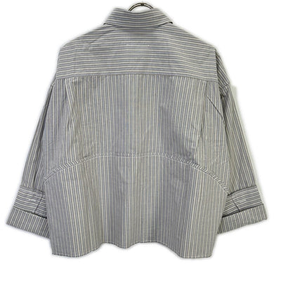 MM6 S52DL0200 Greige Cotton Cutoff Cropped Long Sleeve Striped Shirt Top