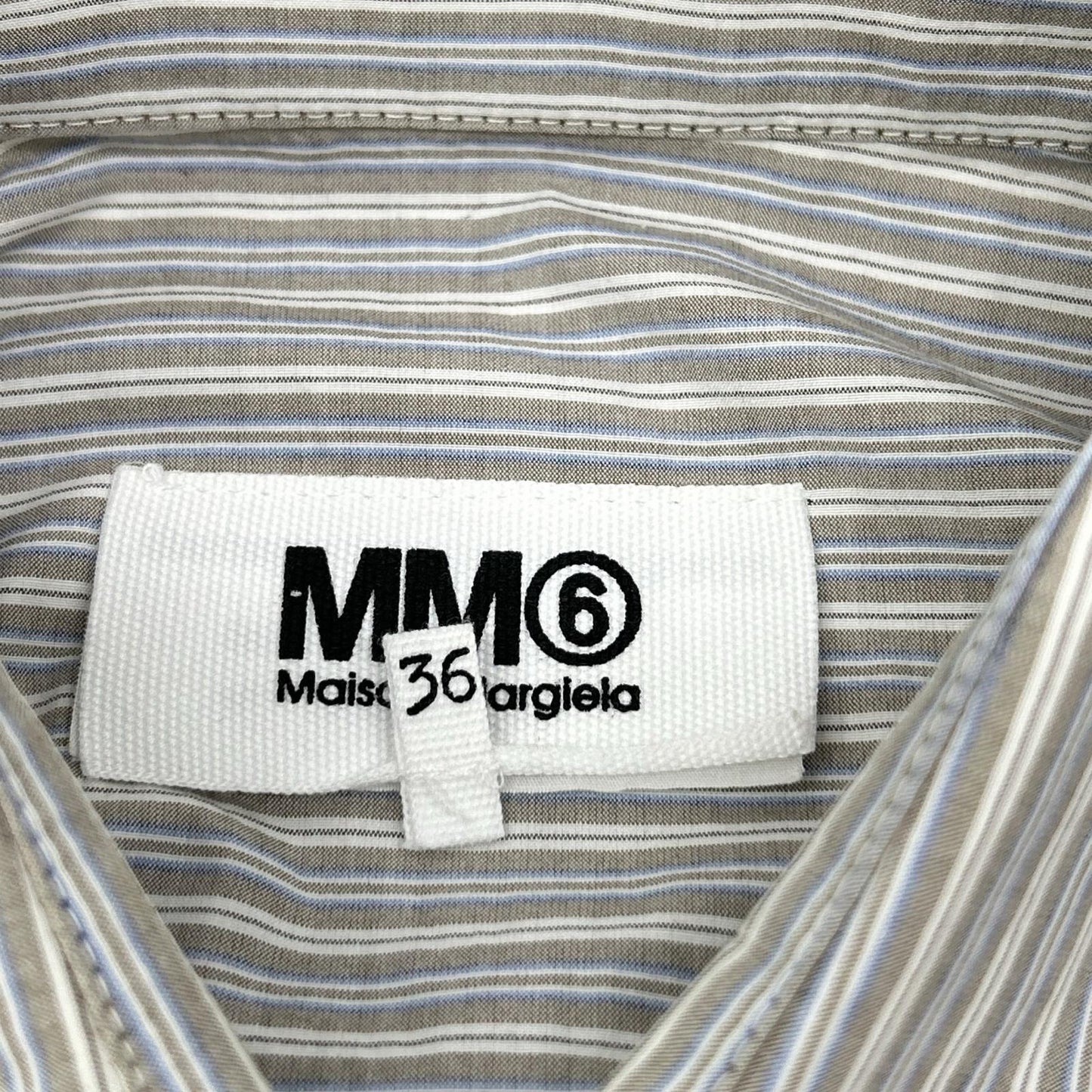 MM6 S52DL0200 Greige Cotton Cutoff Cropped Long Sleeve Striped Shirt Top