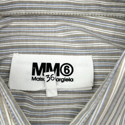 MM6 S52DL0200 Greige Cotton Cutoff Cropped Long Sleeve Striped Shirt Top
