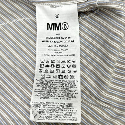 MM6 S52DL0200 Greige Cotton Cutoff Cropped Long Sleeve Striped Shirt Top
