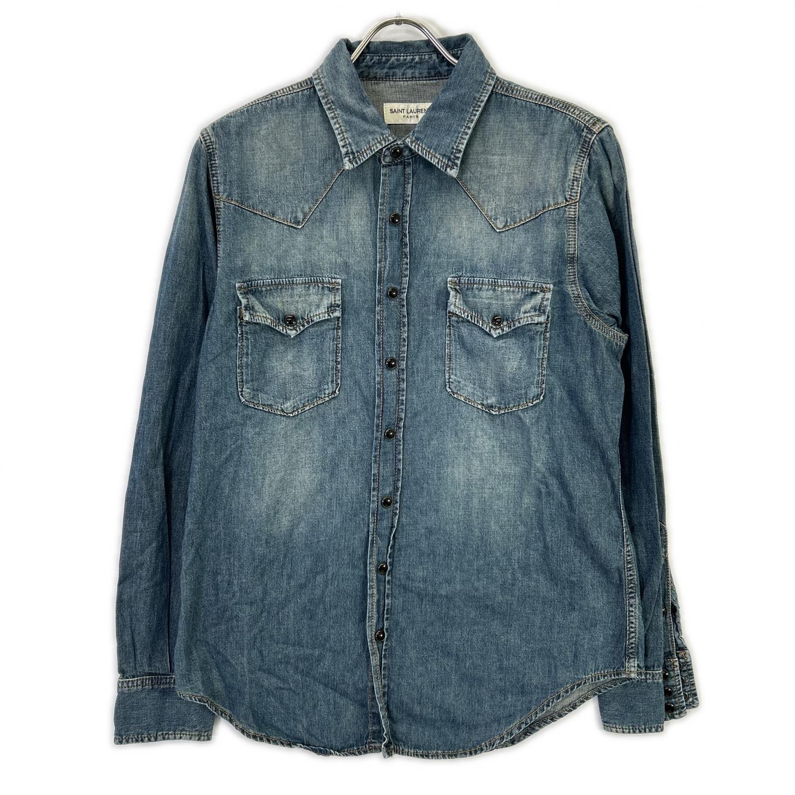 SAINT LAURENT PARIS サンローランパリ 597059 Y880U ウォッシュブルー コットン オニキススナップボタン デニムウエスタンシャツ トップス
