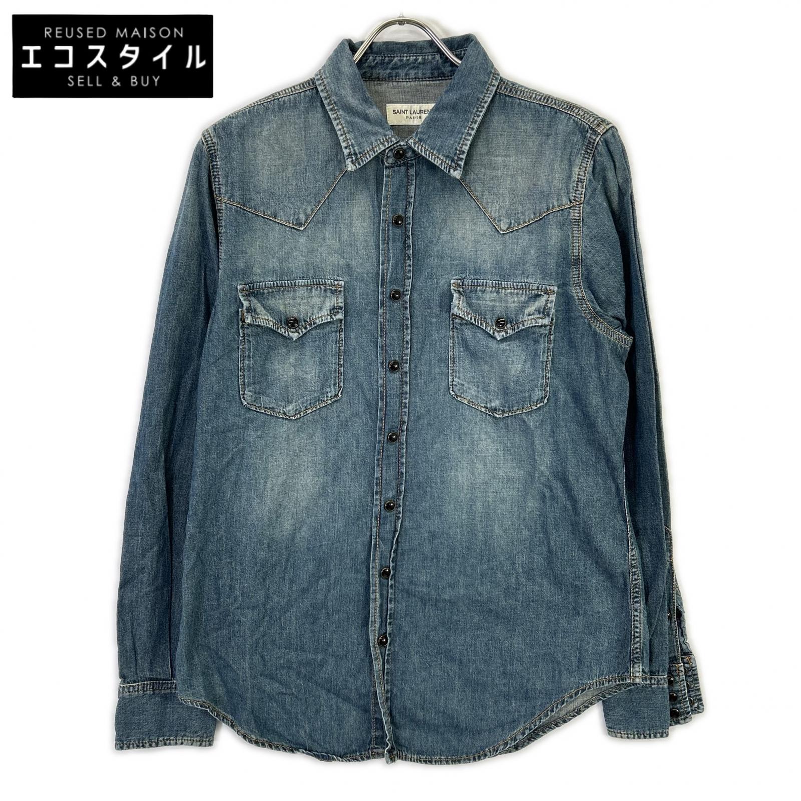 SAINT LAURENT PARIS サンローランパリ 597059 Y880U ウォッシュブルー コットン オニキススナップボタン デニムウエスタンシャツ トップス
