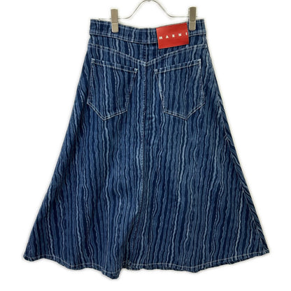 MARNI 马尼 22SS GOJD0447A0 靛蓝色棉混趣味条纹纽扣牛仔半身裙 裙子