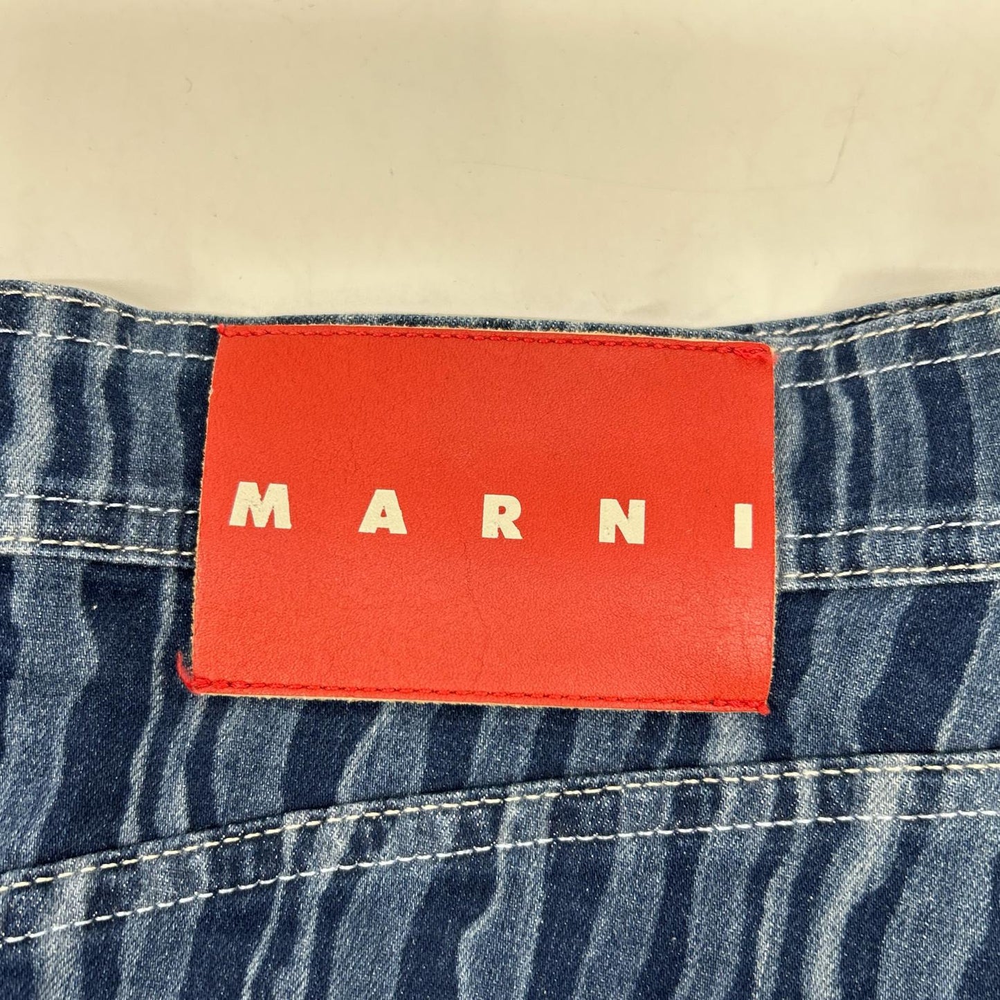 MARNI 马尼 22SS GOJD0447A0 靛蓝色棉混趣味条纹纽扣牛仔半身裙 裙子