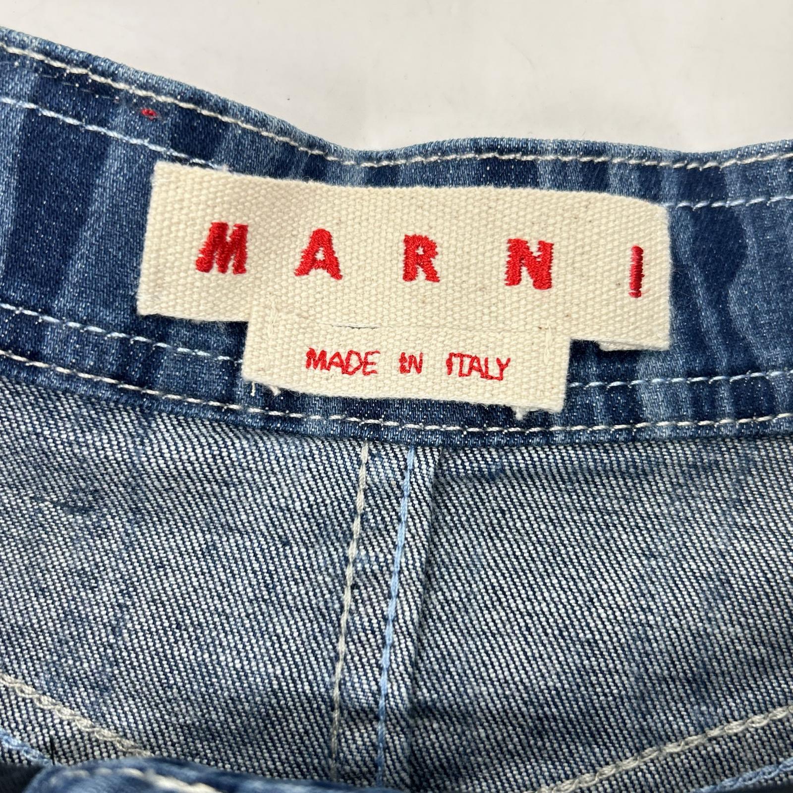 MARNI 马尼 22SS GOJD0447A0 靛蓝色棉混趣味条纹纽扣牛仔半身裙 裙子