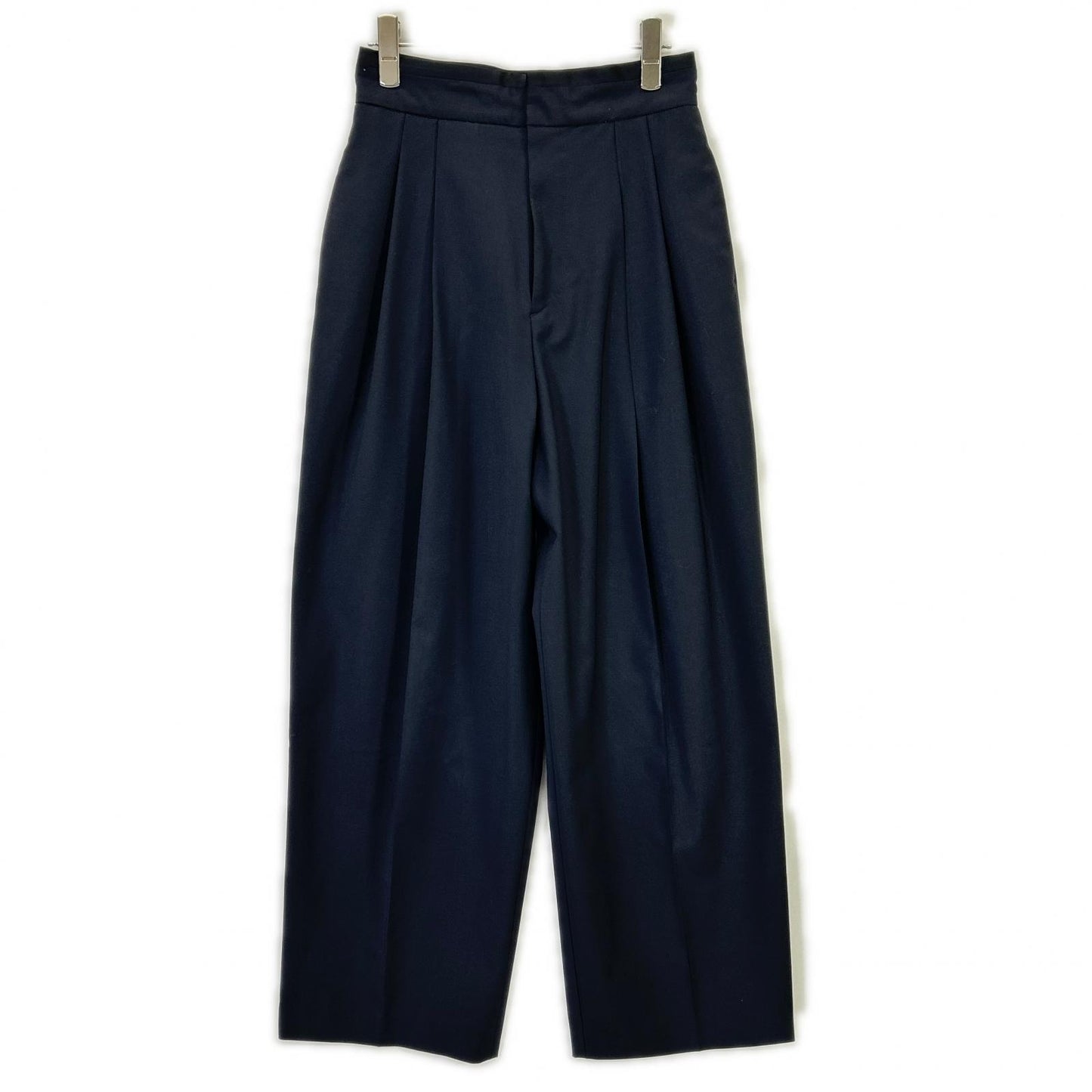 LH23SS-PT003 Navy Wool-blend High-waist Tuck Wide Straight Pants Bottoms 36 Women's