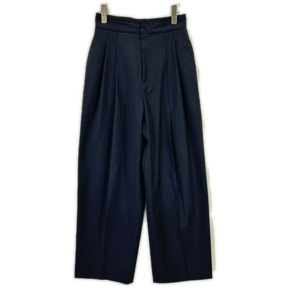 LH23SS-PT003 Navy Wool-blend High-waist Tuck Wide Straight Pants Bottoms 36 Women's