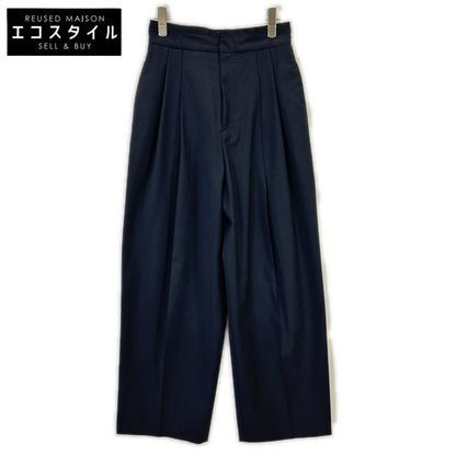 LH23SS-PT003 Navy Wool-blend High-waist Tuck Wide Straight Pants Bottoms 36 Women's