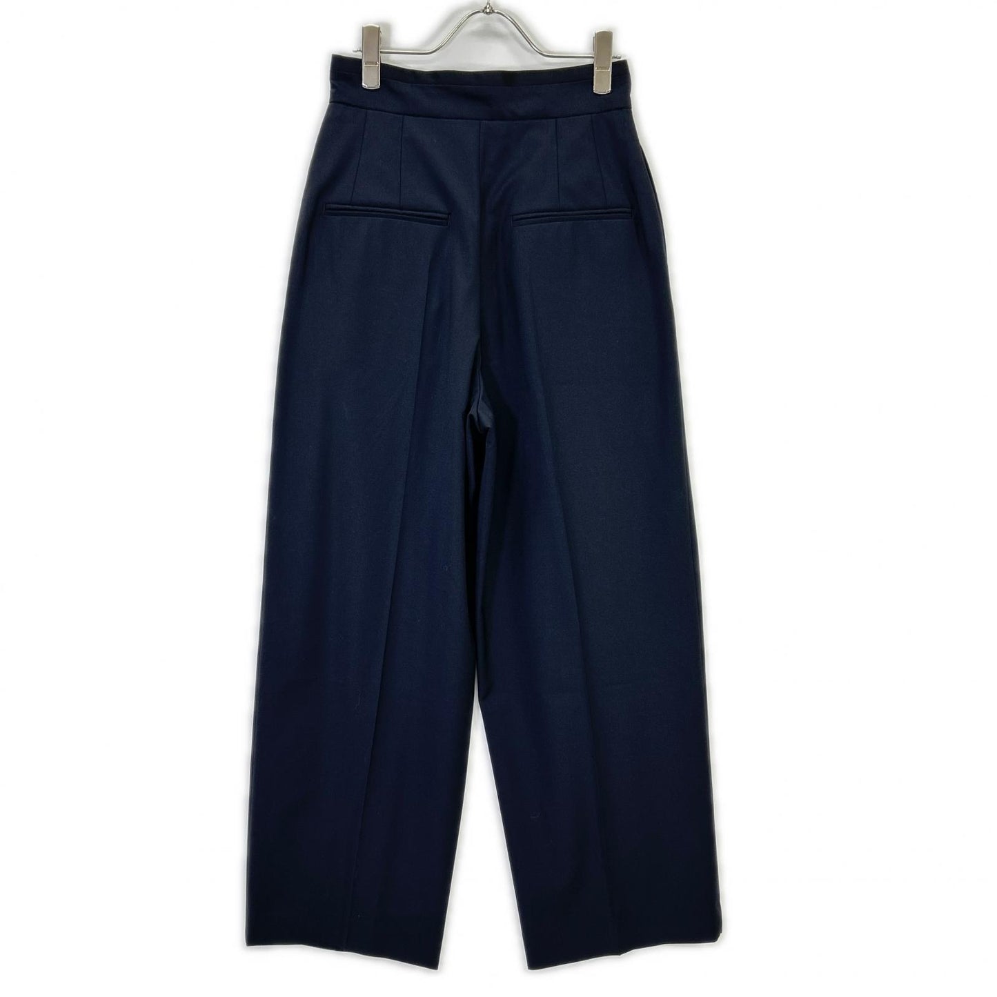 LH23SS-PT003 Navy Wool-blend High-waist Tuck Wide Straight Pants Bottoms 36 Women's