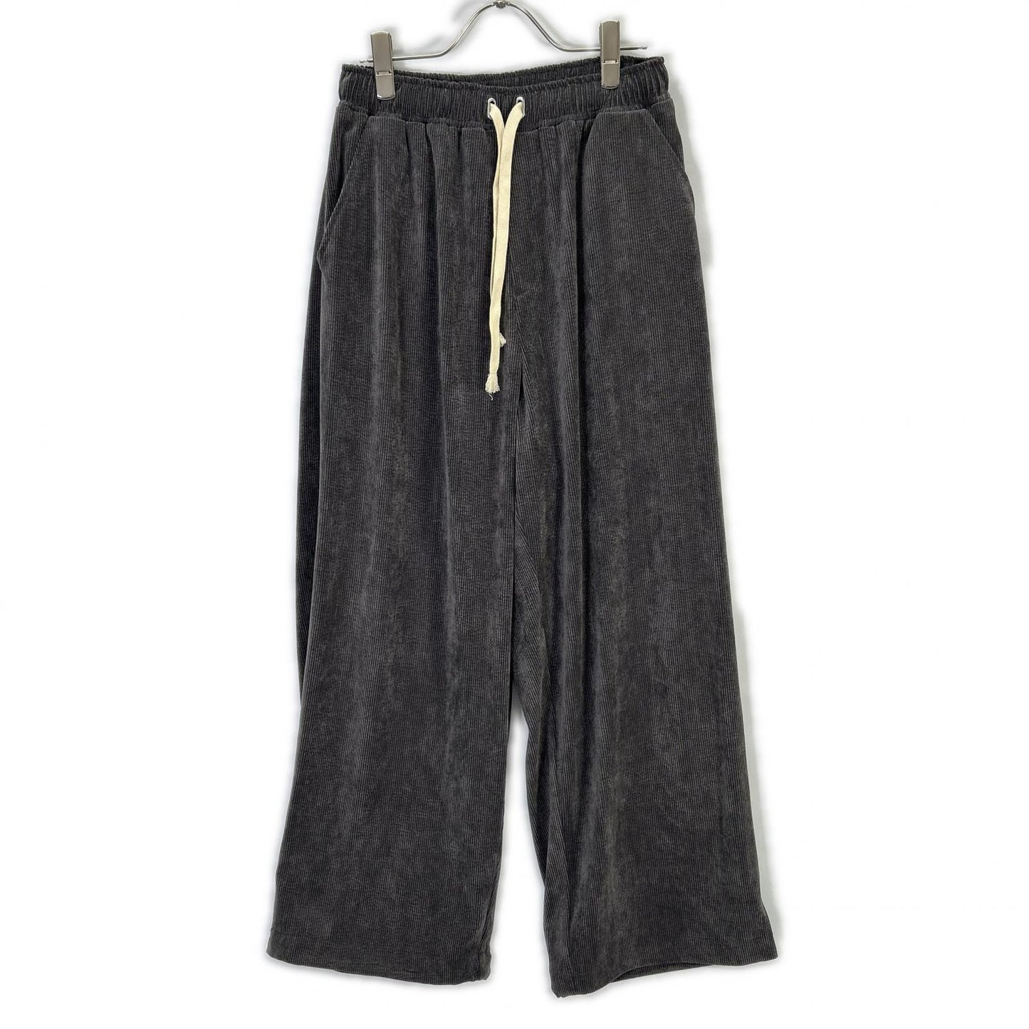 P57111BF Gray Nylon Blend Drawstring Corduroy Wide Pants Bottoms 38 Ladies