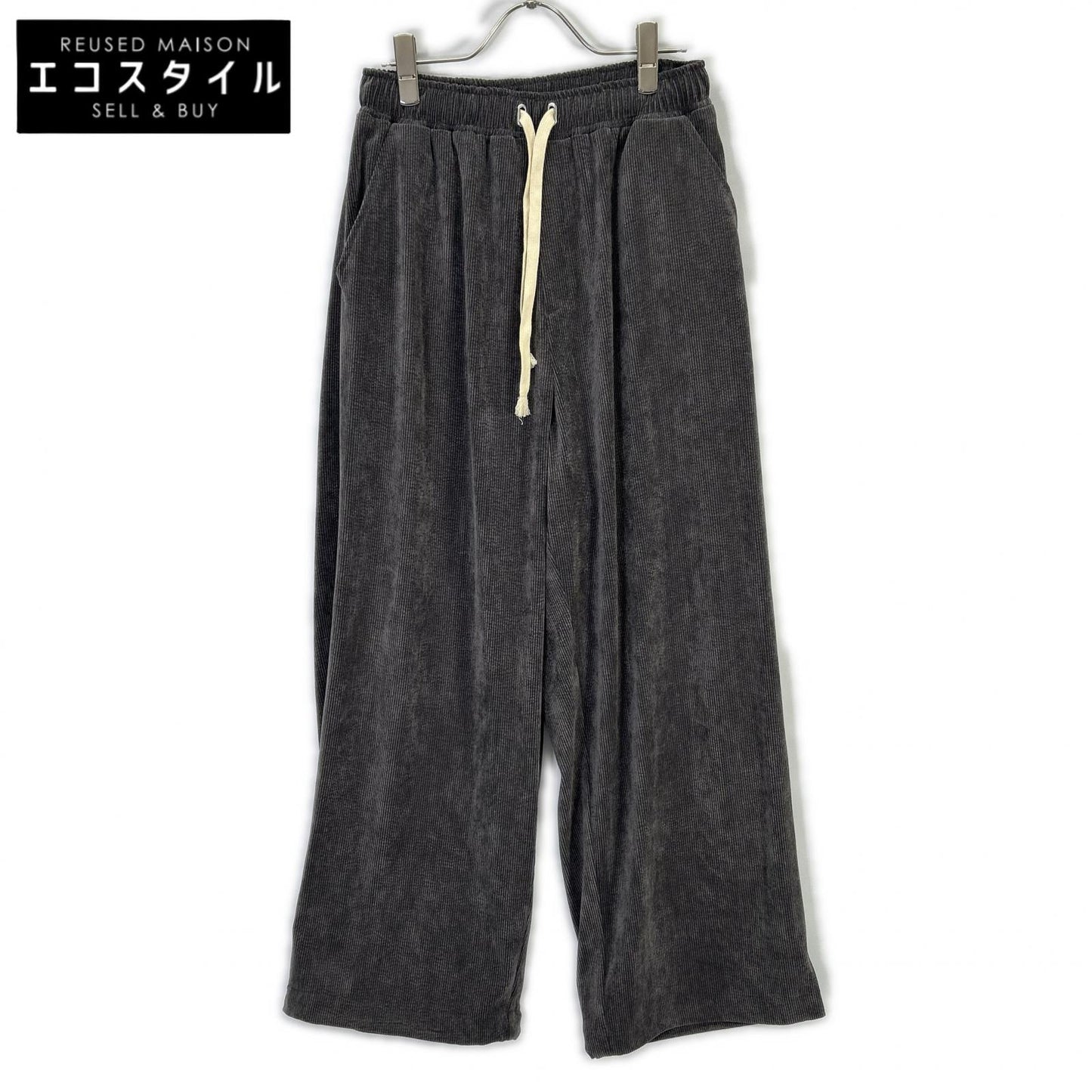 P57111BF Gray Nylon Blend Drawstring Corduroy Wide Pants Bottoms 38 Ladies