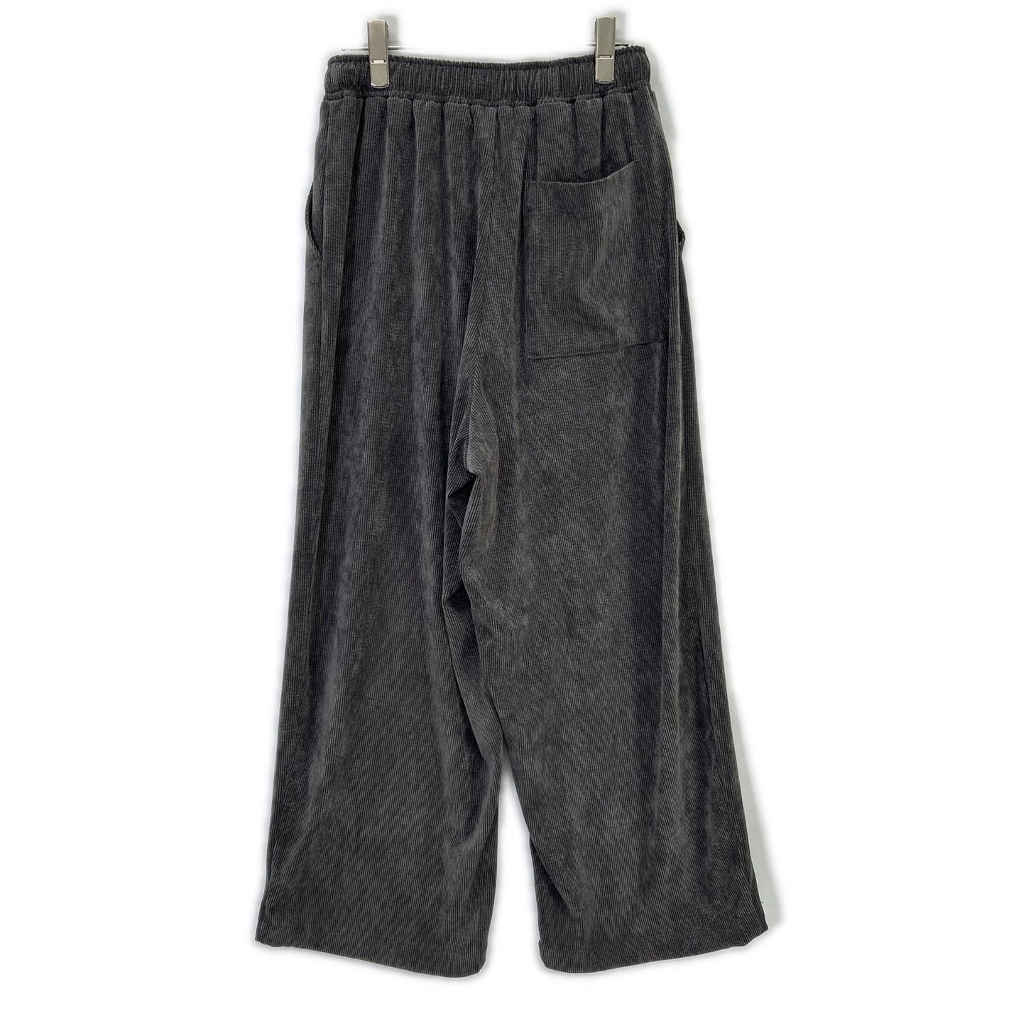 P57111BF Gray Nylon Blend Drawstring Corduroy Wide Pants Bottoms 38 Ladies