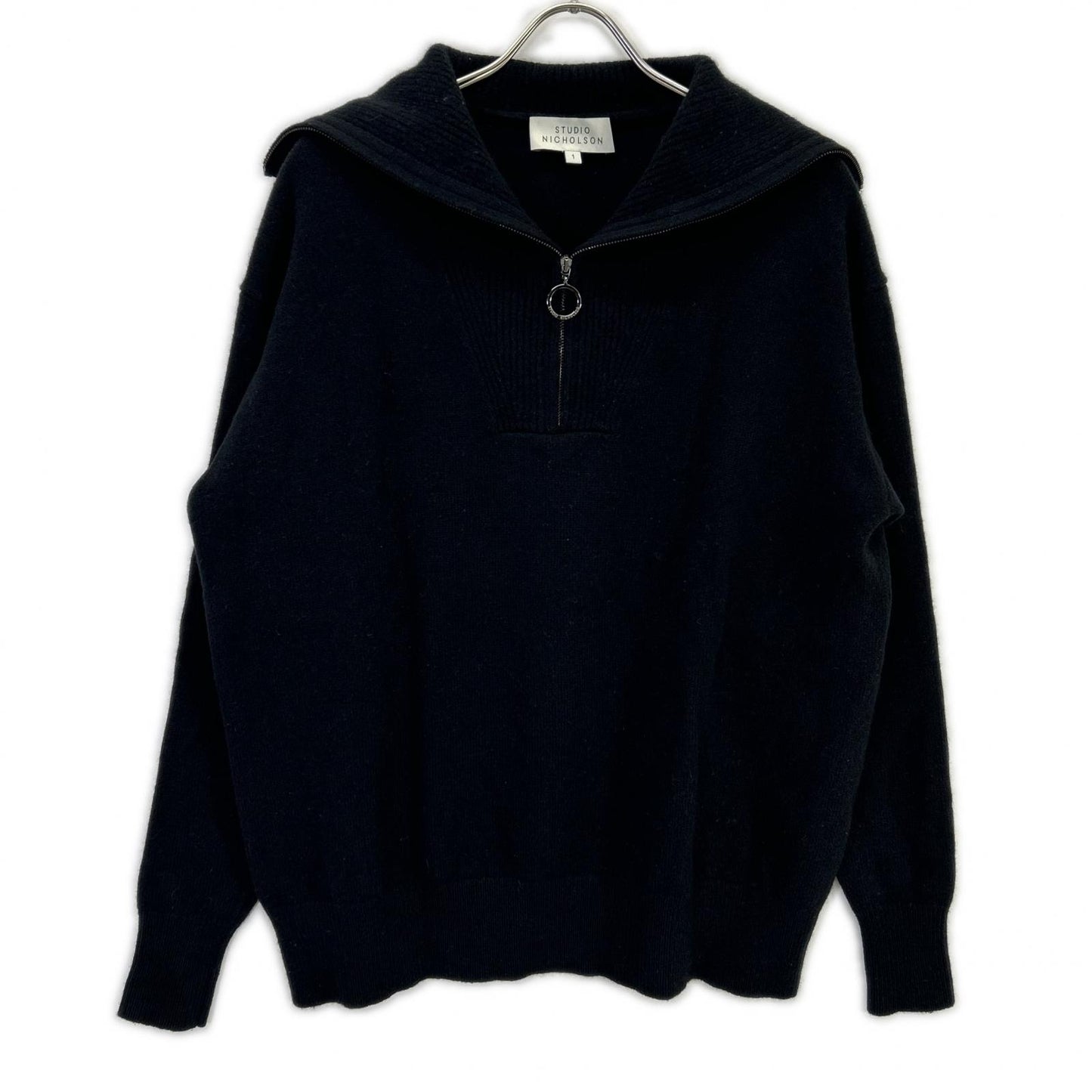 52-10-122015 Navy Wool Half-Zip High-Neck Knit Pullover 22AW Tops 1 Women's