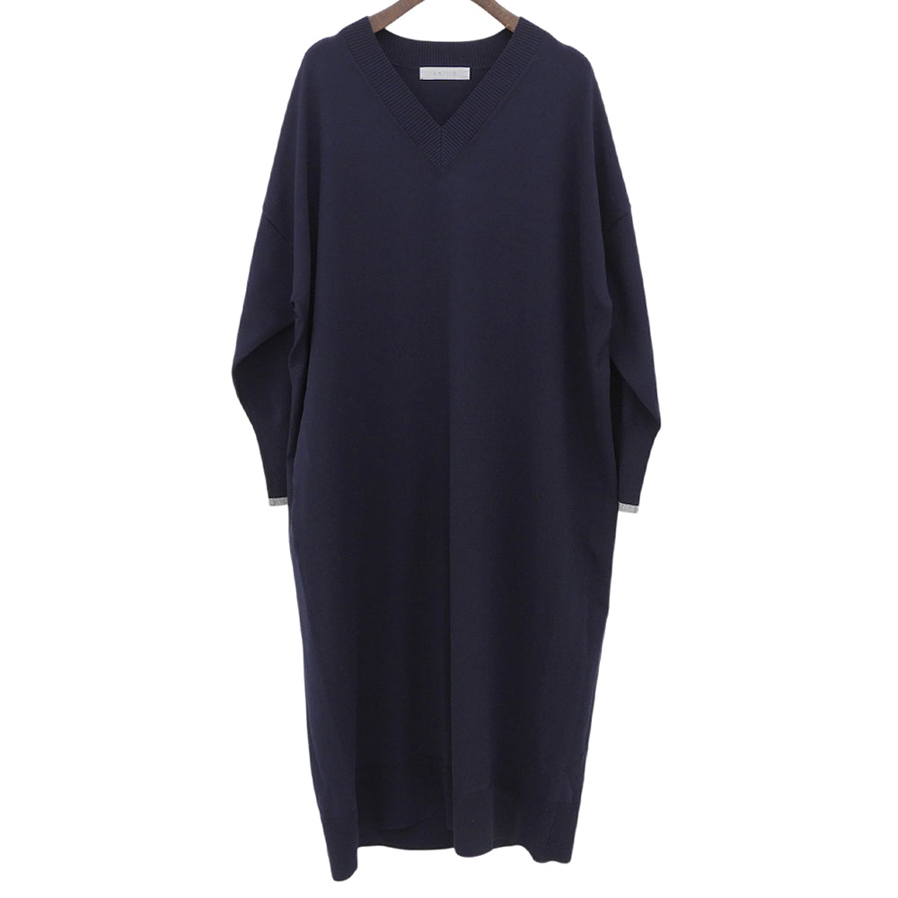 UNFILO アンフィーロ 美品 Vネックニットワンピース レディース ネイビー XL 25年製 ワンピース