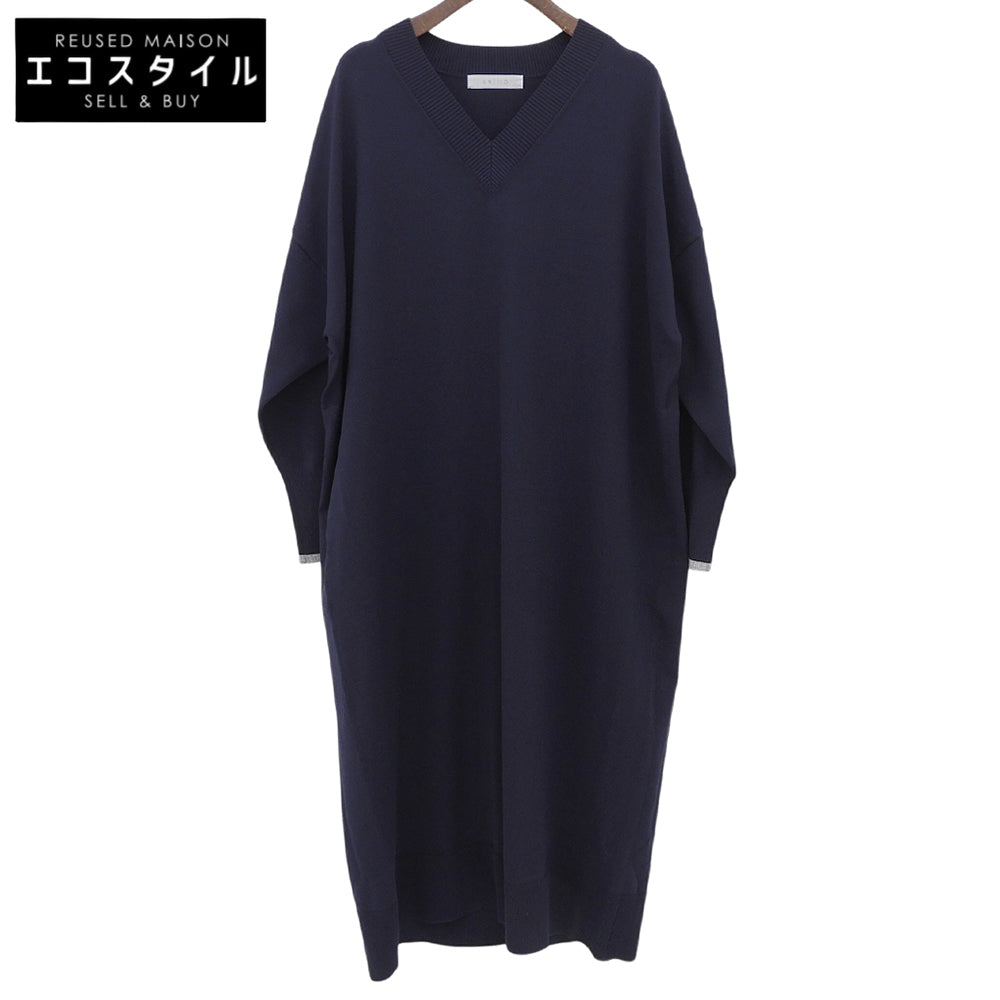 UNFILO アンフィーロ 美品 Vネックニットワンピース レディース ネイビー XL 25年製 ワンピース