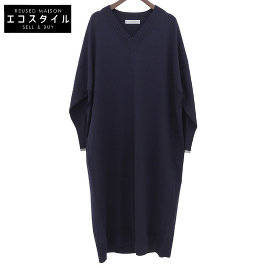 UNFILO アンフィーロ 美品 Vネックニットワンピース レディース ネイビー XL 25年製 ワンピース