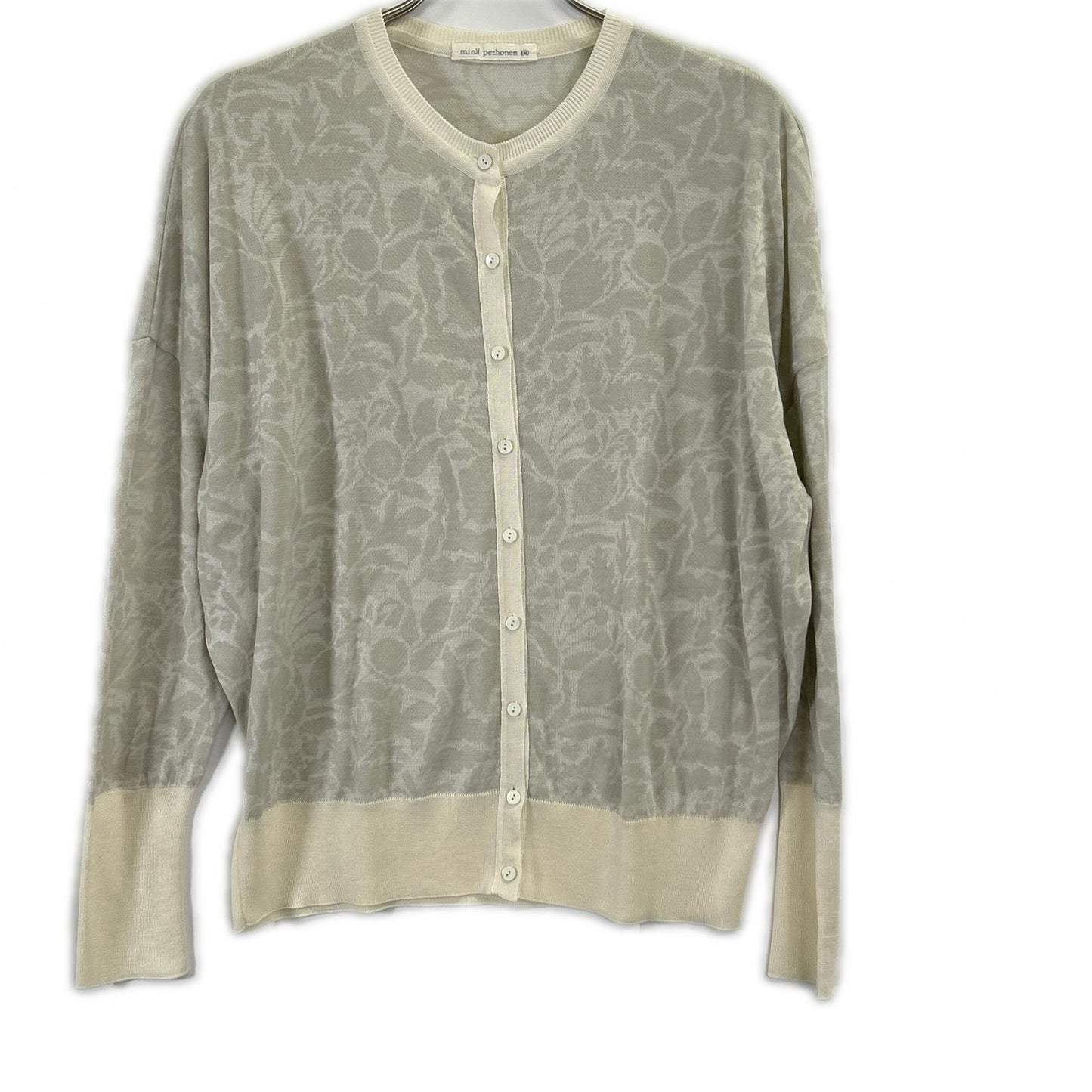 aes8073 26SS White Silk Cotton Shadow Knit Cardigan Tops 40-42 Women's
