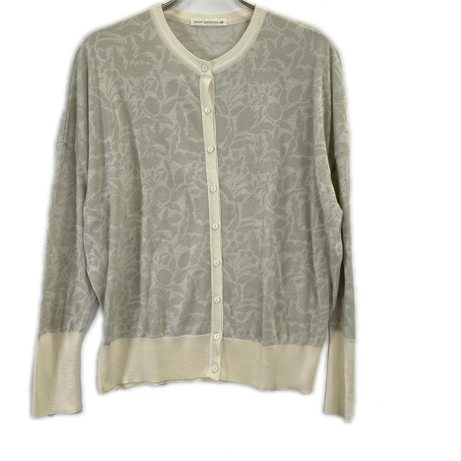 aes8073 26SS White Silk Cotton Shadow Knit Cardigan Tops 40-42 Women's