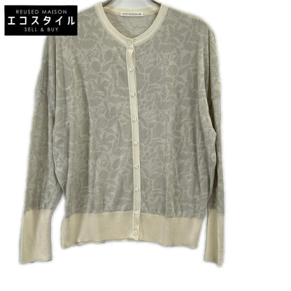 aes8073 26SS White Silk Cotton Shadow Knit Cardigan Tops 40-42 Women's