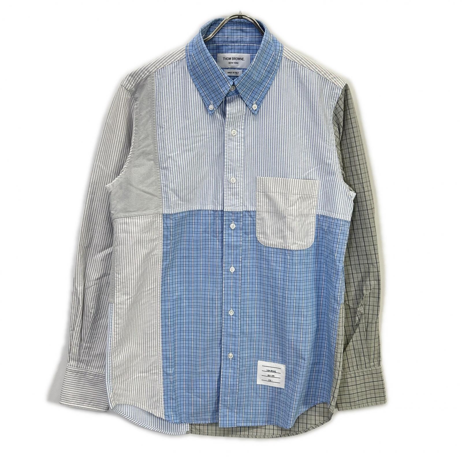 THOM BROWNE 汤姆布朗 MWL320A-07147480 浅蓝色 拼色长袖纽扣衬衫 上衣