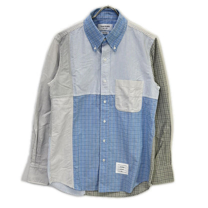 THOM BROWNE 汤姆布朗 MWL320A-07147480 浅蓝色 拼色长袖纽扣衬衫 上衣