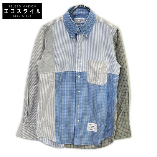 THOM BROWNE 汤姆布朗 MWL320A-07147480 浅蓝色 拼色长袖纽扣衬衫 上衣