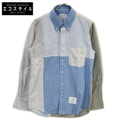 THOM BROWNE 汤姆布朗 MWL320A-07147480 浅蓝色 拼色长袖纽扣衬衫 上衣