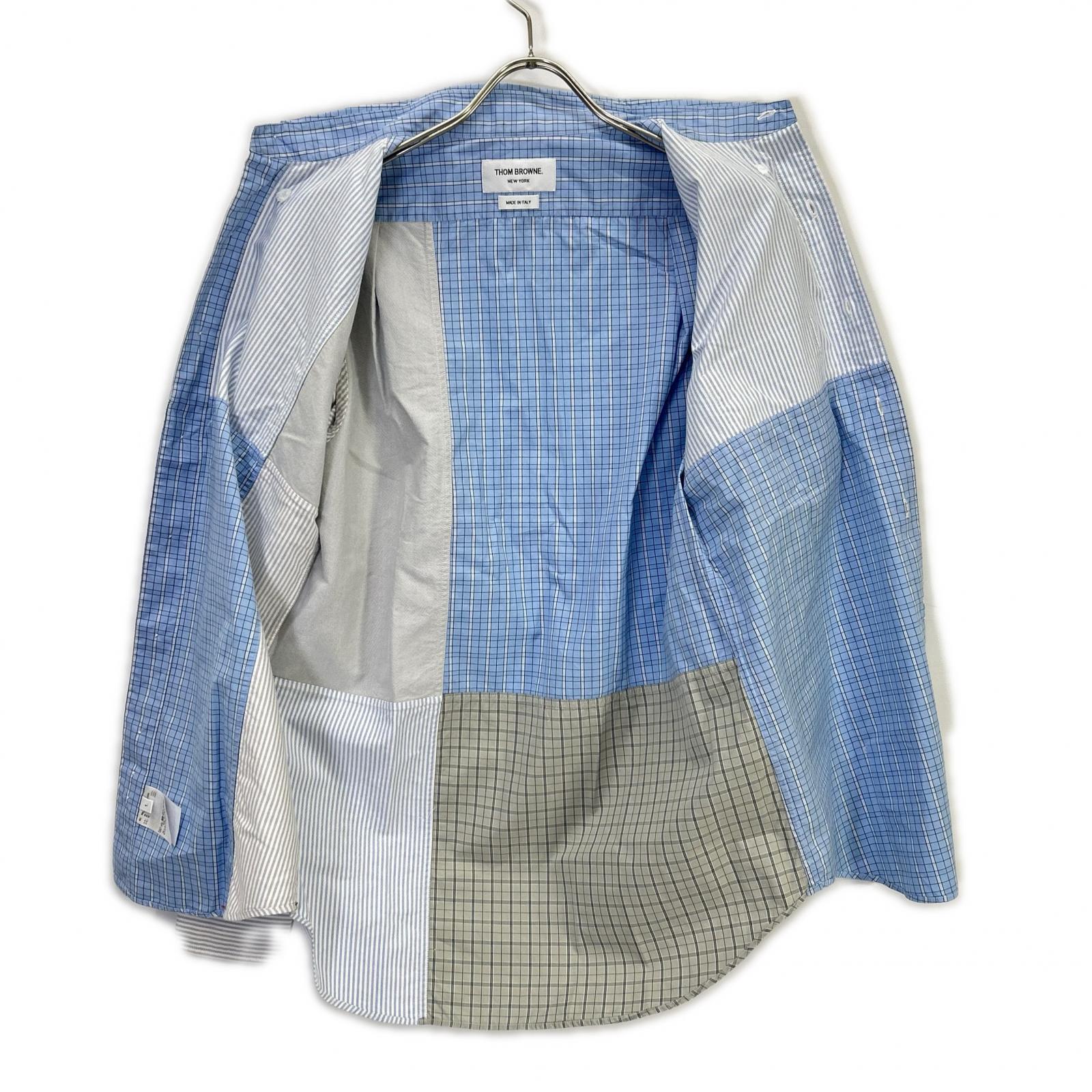THOM BROWNE 汤姆布朗 MWL320A-07147480 浅蓝色 拼色长袖纽扣衬衫 上衣