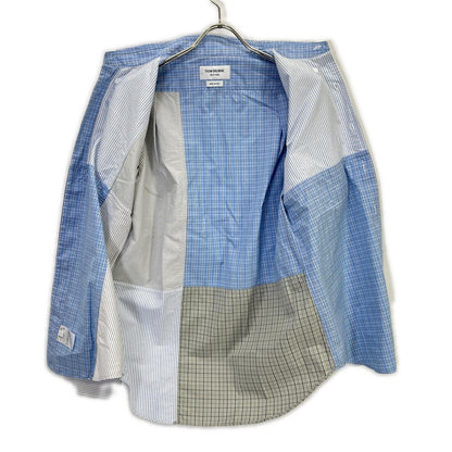 THOM BROWNE 汤姆布朗 MWL320A-07147480 浅蓝色 拼色长袖纽扣衬衫 上衣