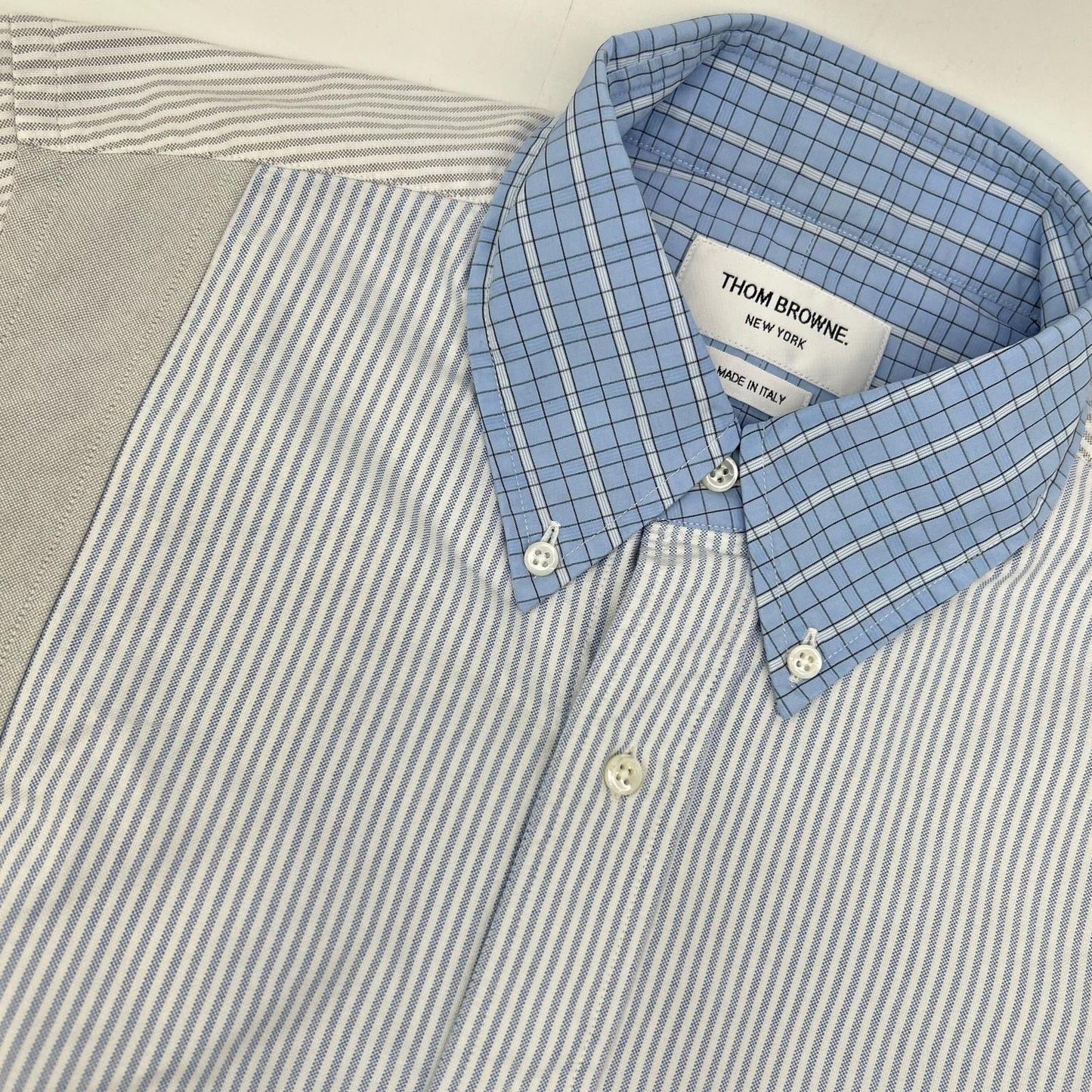 THOM BROWNE 汤姆布朗 MWL320A-07147480 浅蓝色 拼色长袖纽扣衬衫 上衣