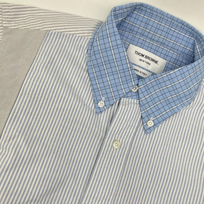 THOM BROWNE 汤姆布朗 MWL320A-07147480 浅蓝色 拼色长袖纽扣衬衫 上衣