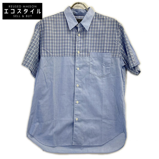 COMMEdesGARCONS HOMME コムデギャルソンオム HE-B036 ライトブルー チェック切り替え ショートスリーブシャツ トップス