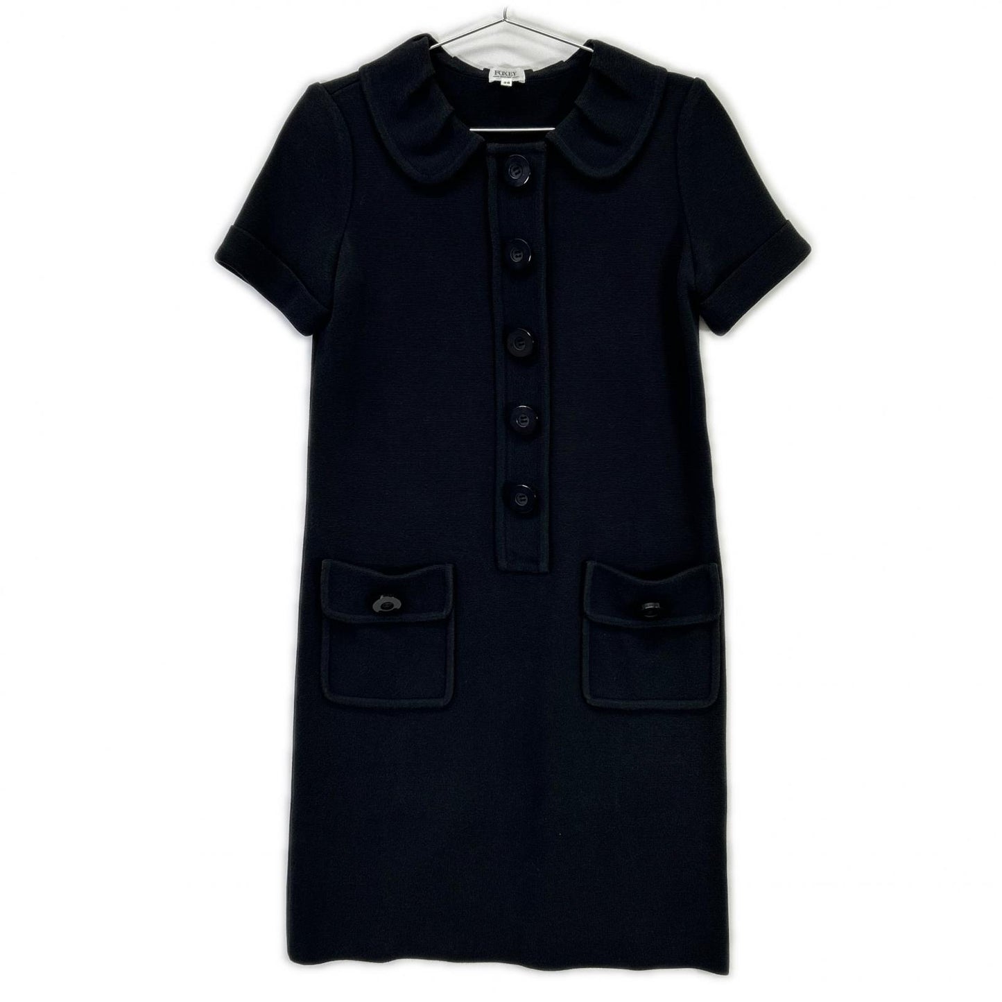 FOXEY BOUTIQUE Foxey Boutique 23537 Black Round Collar Button-Down Short-Sleeved Knit Dress Dress