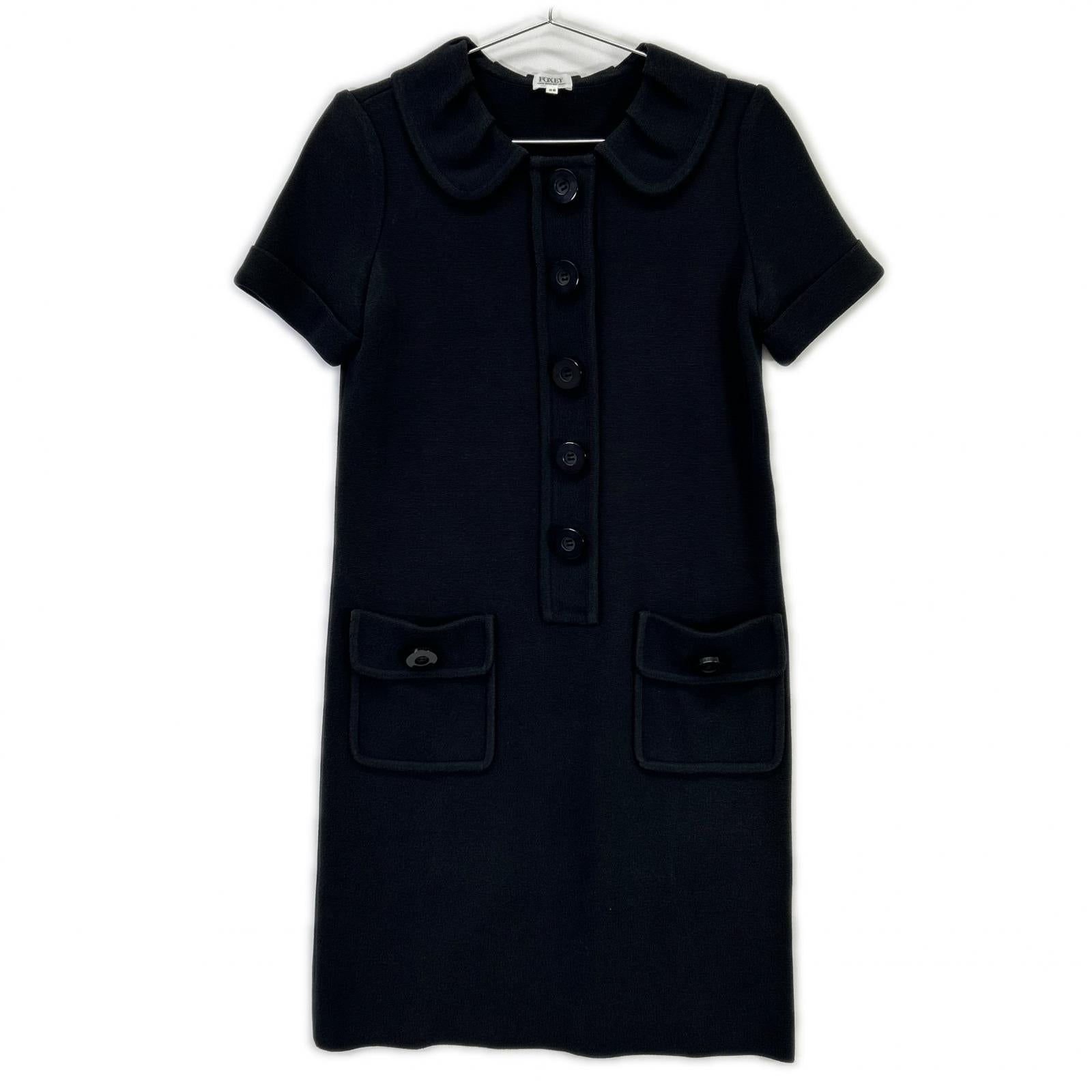 FOXEY BOUTIQUE Foxey Boutique 23537 Black Round Collar Button-Down Short-Sleeved Knit Dress Dress