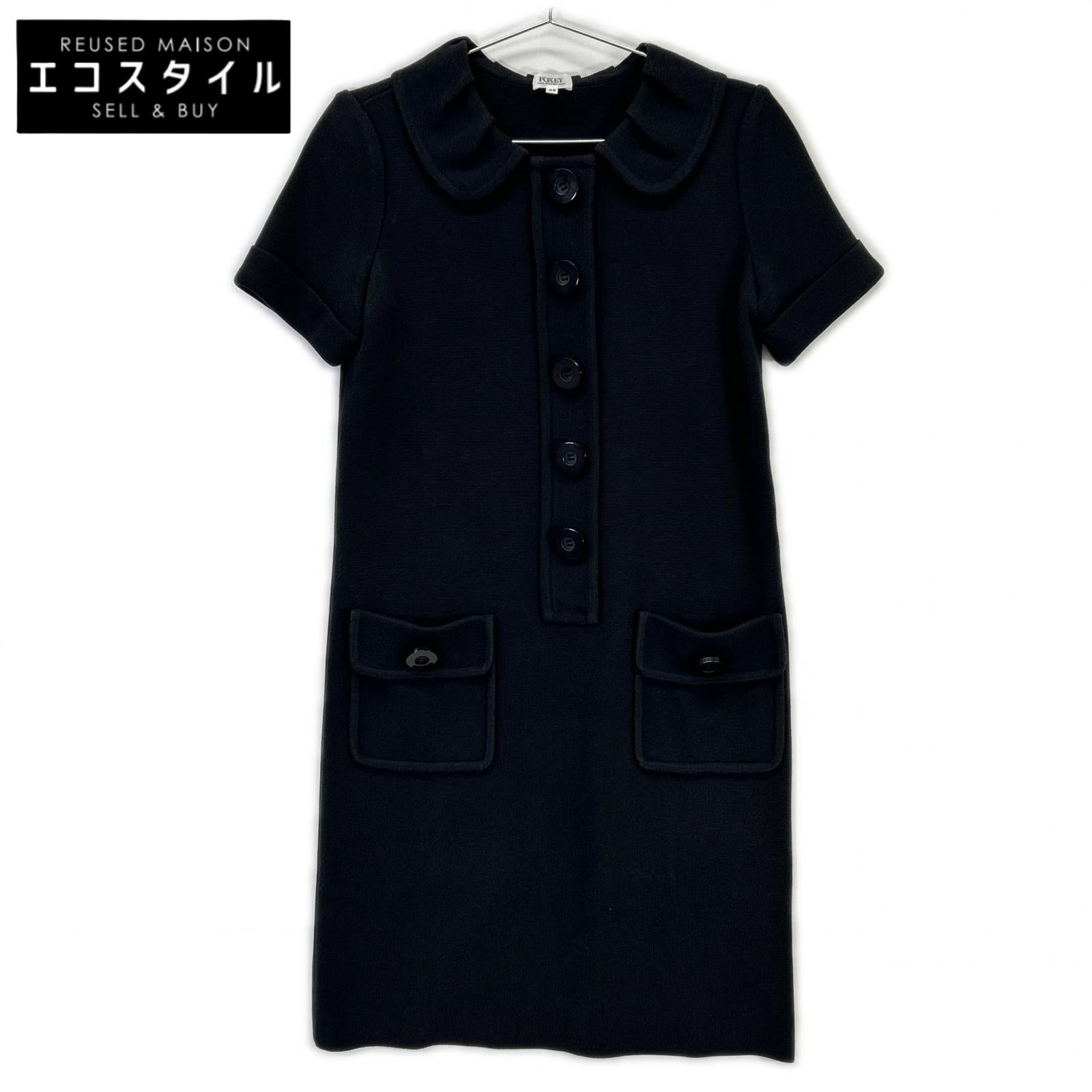 FOXEY BOUTIQUE Foxey Boutique 23537 Black Round Collar Button-Down Short-Sleeved Knit Dress Dress