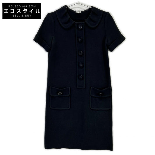 FOXEY BOUTIQUE Foxey Boutique 23537 Black Round Collar Button-Down Short-Sleeved Knit Dress Dress