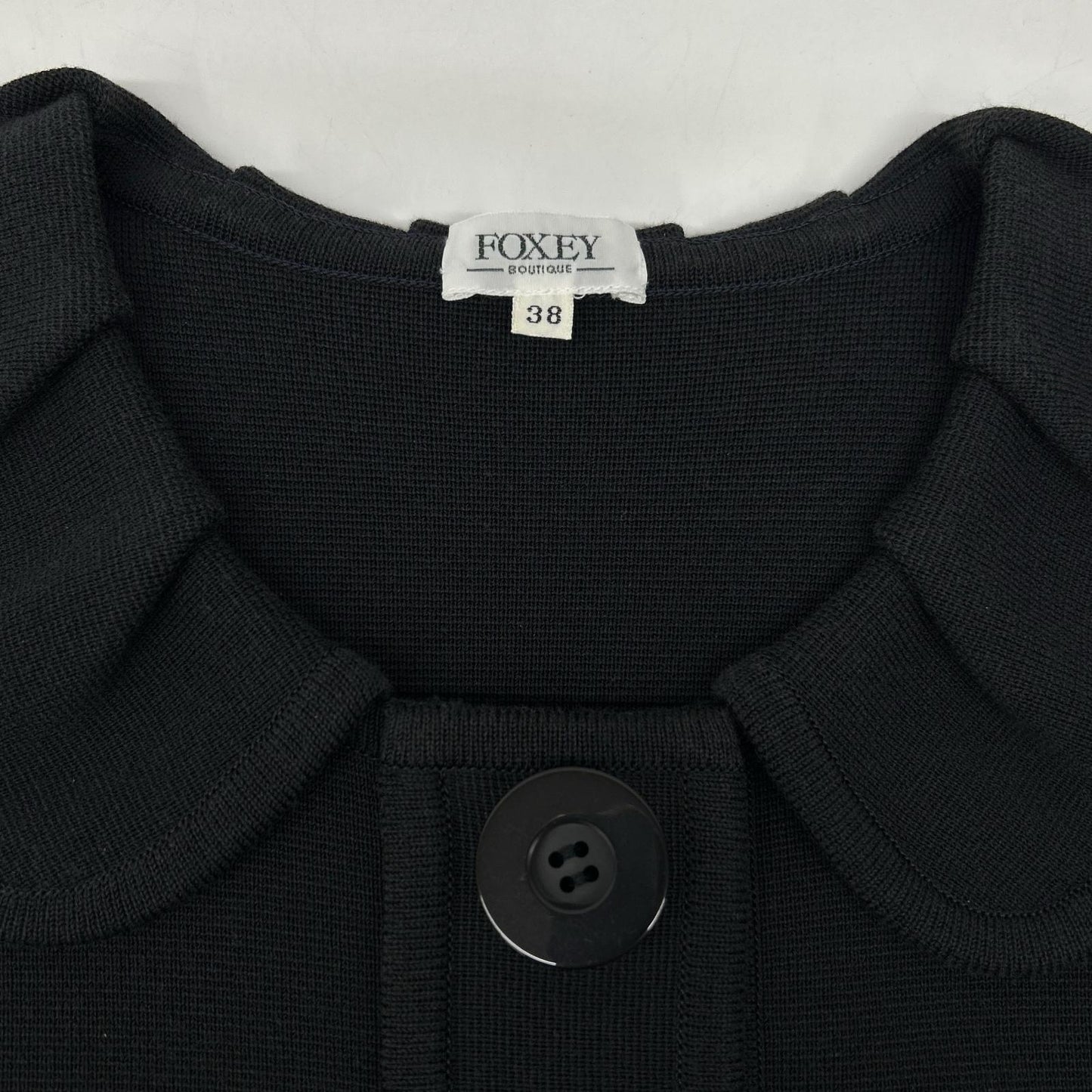 FOXEY BOUTIQUE Foxey Boutique 23537 Black Round Collar Button-Down Short-Sleeved Knit Dress Dress
