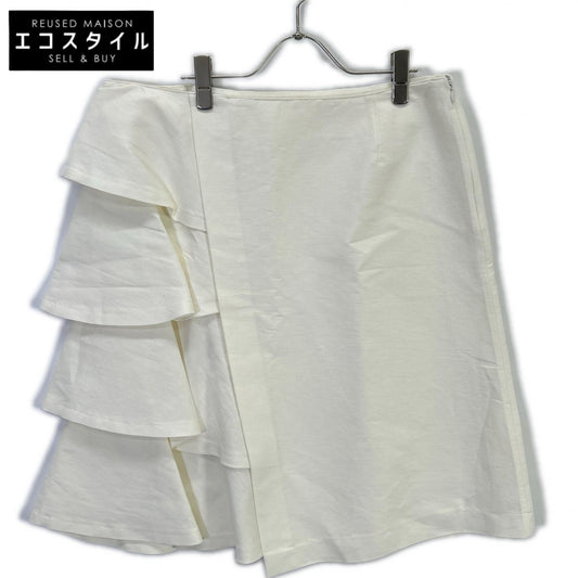 WHITE Linen Blend Asymmetrical Docking Skirt Skirt 9 Ladies