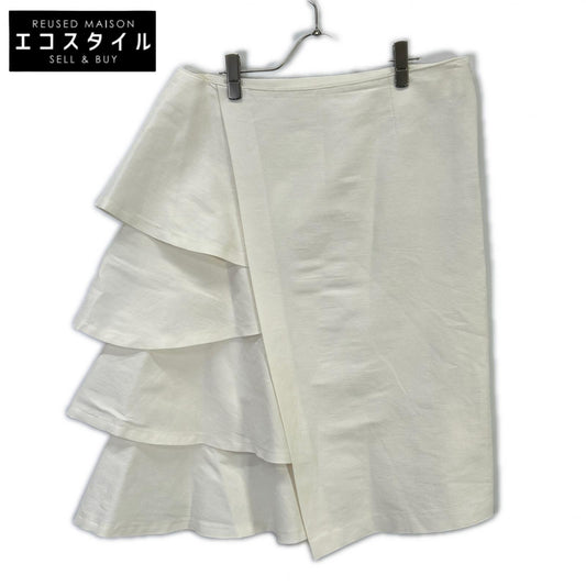 White Linen Blend Asymmetrical Docking Skirt Skirt 13 Ladies