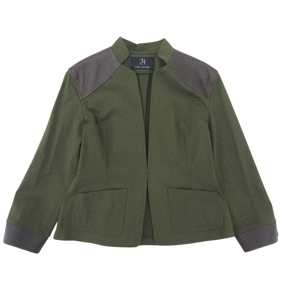 TAE ASHIDA タエアシダ 美品 グリーン クロコ型押し切り替え ロングスリーブ ジャケット レディース TALL 11 ジャケット