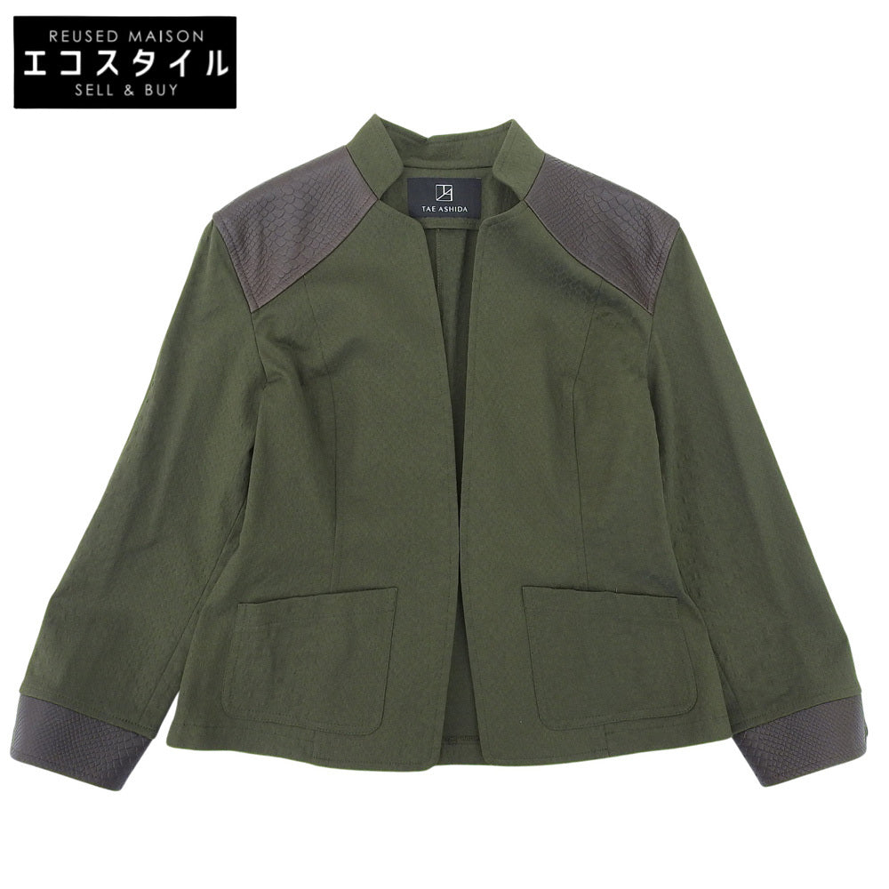 TAE ASHIDA タエアシダ 美品 グリーン クロコ型押し切り替え ロングスリーブ ジャケット レディース TALL 11 ジャケット