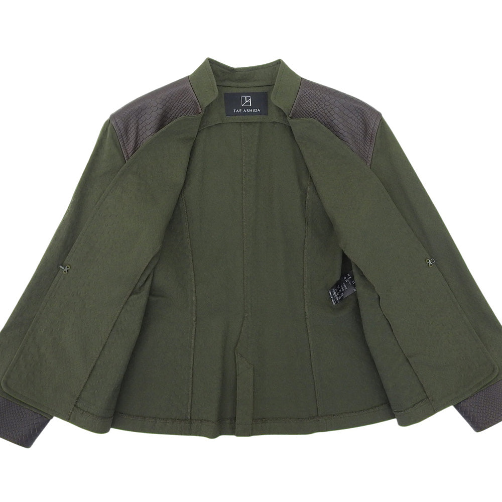 TAE ASHIDA タエアシダ 美品 グリーン クロコ型押し切り替え ロングスリーブ ジャケット レディース TALL 11 ジャケット