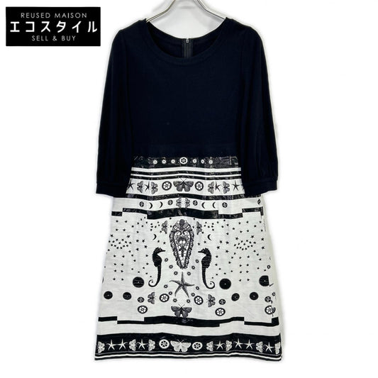 Black x White Butterfly x Sea Animal Knit-Paneled Dress Dress 11 (Women's)