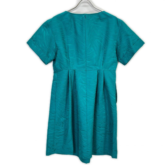 Emerald Blue All-Over Print Front Ribbon Design Short Sleeve Dress 11 Women's