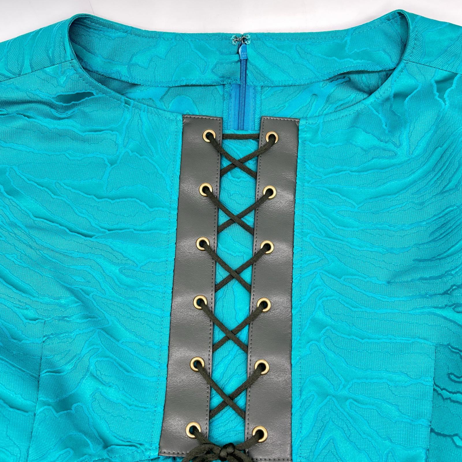 Emerald Blue All-Over Print Front Ribbon Design Short Sleeve Dress 11 Women's